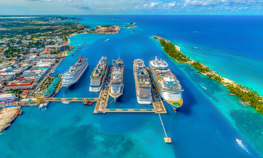 A cruise ship on blue water